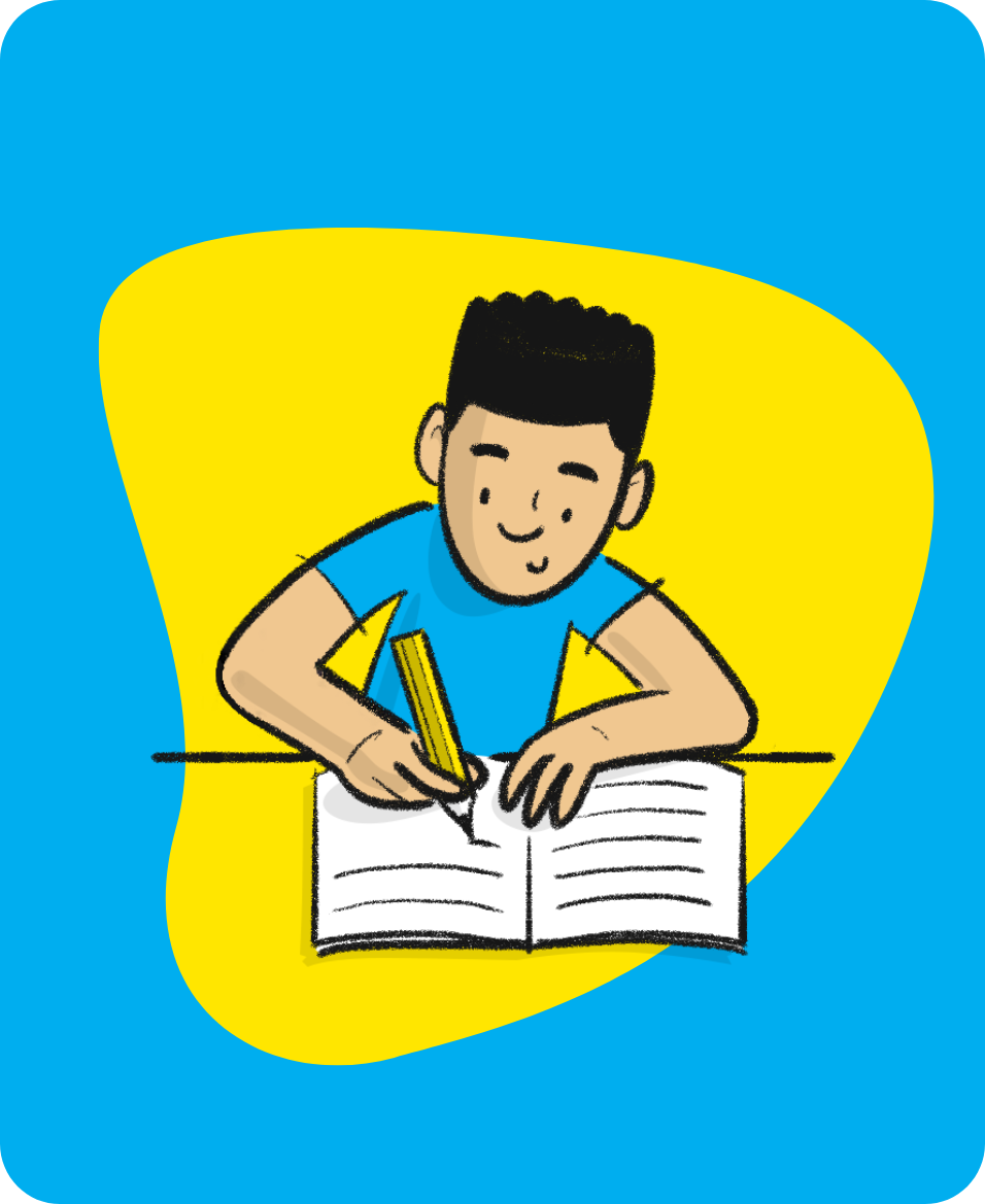 Illustration of a student writing in an exercise book with a pencil. Illustration of a student writing in an exercise book with a pencil.