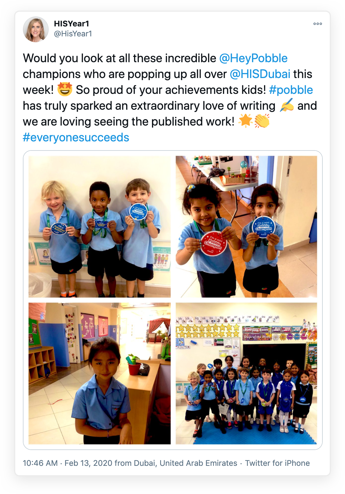A screengrab of a tweet showing proud children after being published on Pobble A screengrab of a tweet showing proud children after being published on Pobble
