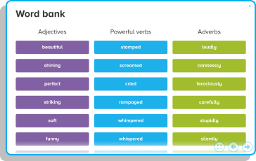 An example word bank from Pobble