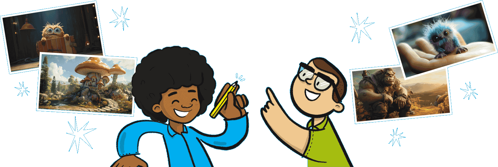 Happy children inspired to write using Pobble 365 writing prompts